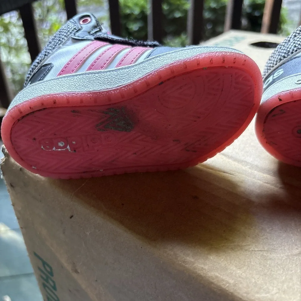Adidas Hoops Mid 2.0 Toddler Shoes Black White Pink DB1943 Size 5K